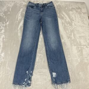 Flying Monkey Jeans Womens 26 Blue‎ Denim Distressed High Rise Straight Stretch